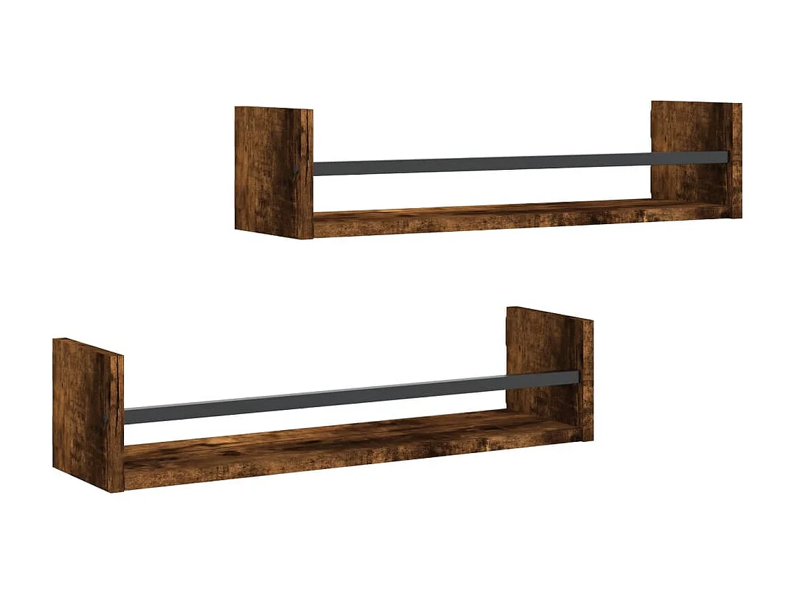 Étagères murales avec barres 2 pcs chêne fumé 60x16x14 cm OFR49791 BonneVie Meuble