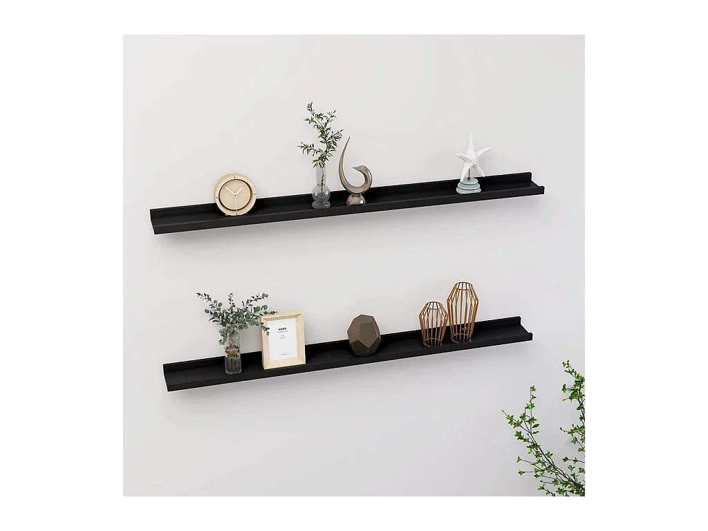 Étagères murales 2 pcs Noir 100x9x3 cm OFR36222 BonneVie Meuble