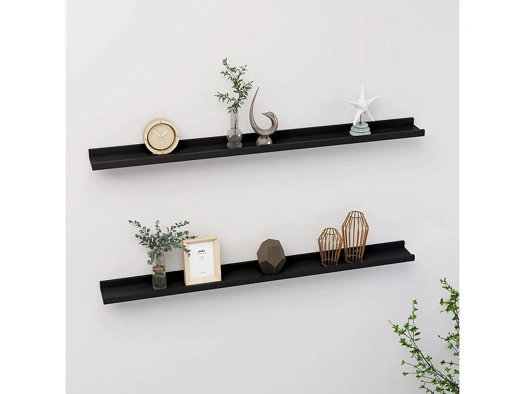Étagères murales 2 pcs Noir 100x9x3 cm OFR36222 BonneVie Meuble