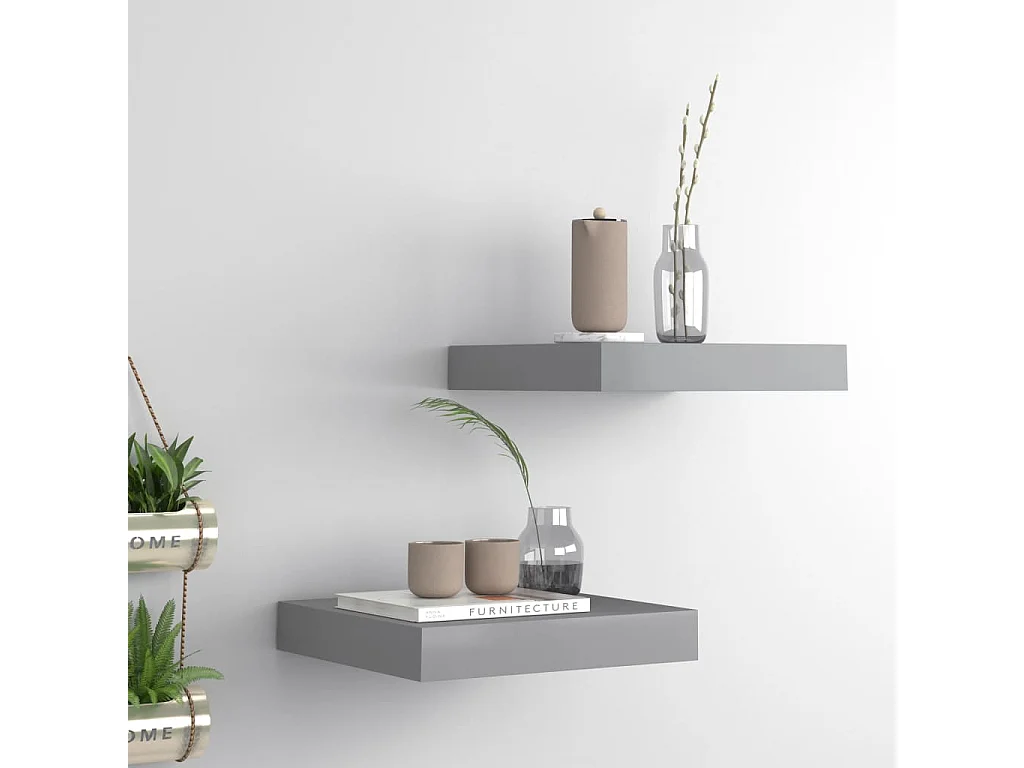 Étagères murales murales 2 pcs gris 23x23,5x3,8 cm MDF OFR32147 BonneVie Meuble