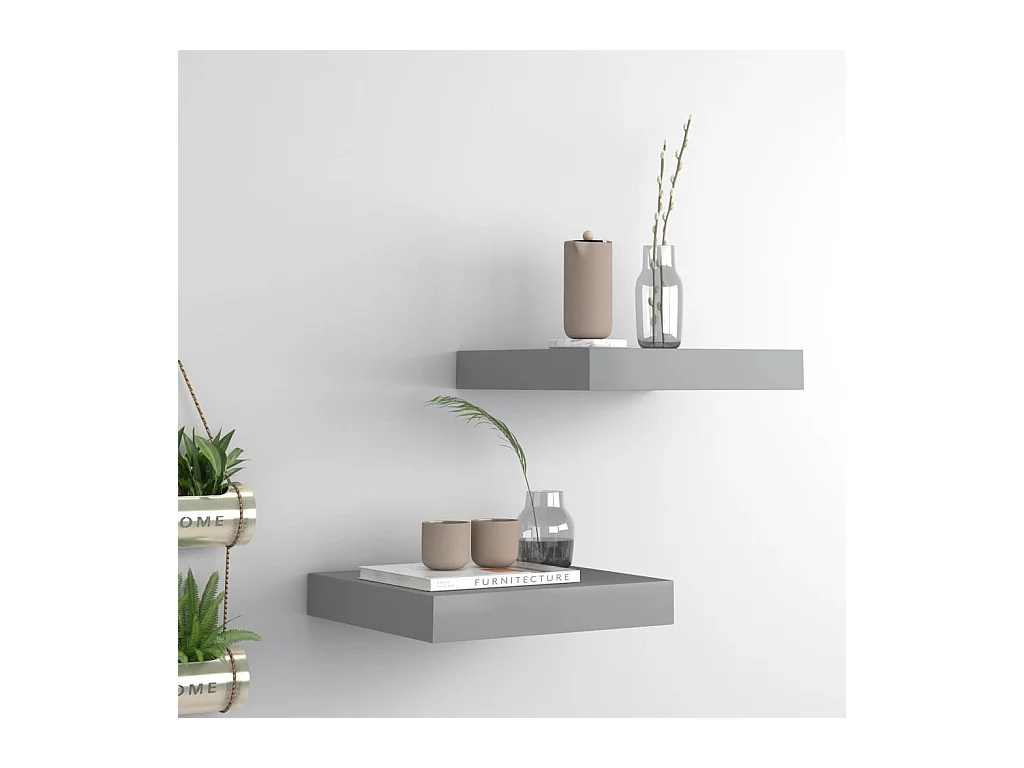 Étagères murales murales 2 pcs gris 23x23,5x3,8 cm MDF OFR32147 BonneVie Meuble