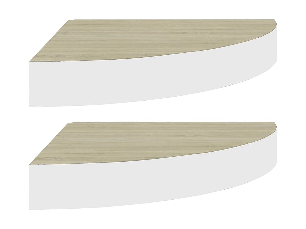 Étagères d'angle murales 2 pcs Chêne et blanc 35x35x3,8 cm MDF OFR62414 BonneVie Meuble