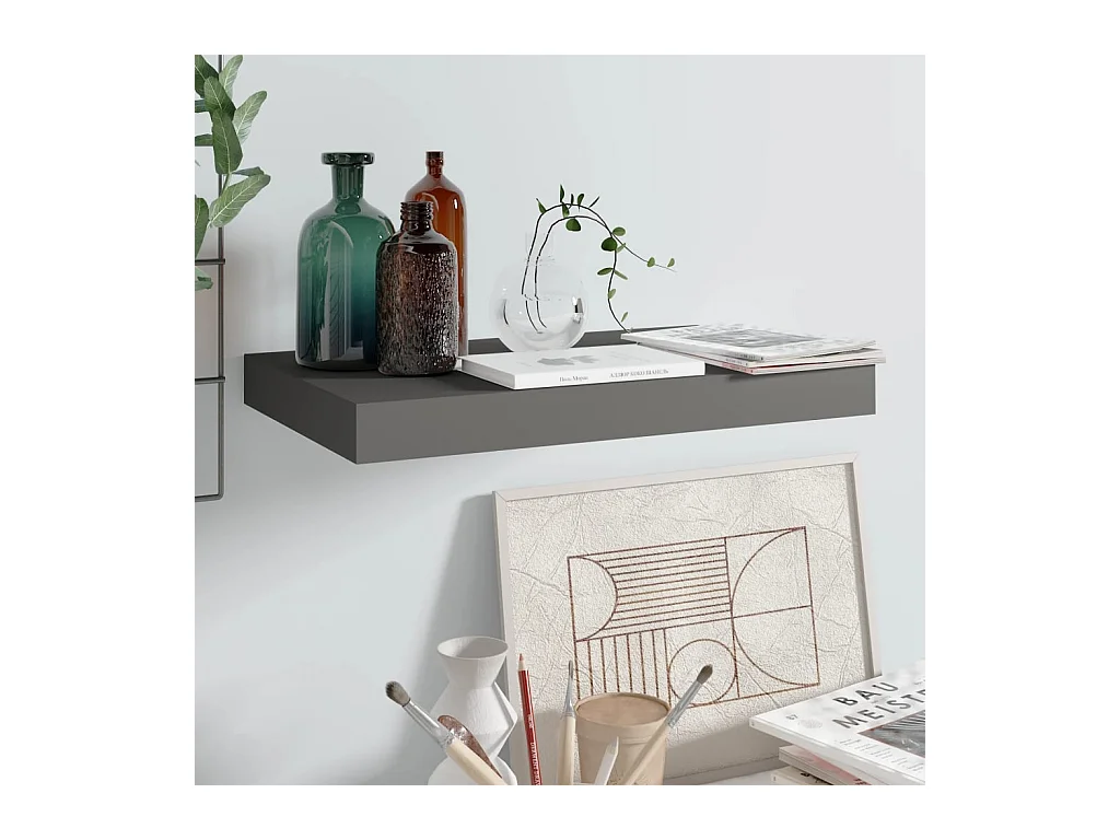 Étagère murale murale Gris brillant 40x23x3,8 cm MDF OFR59880 BonneVie Meuble
