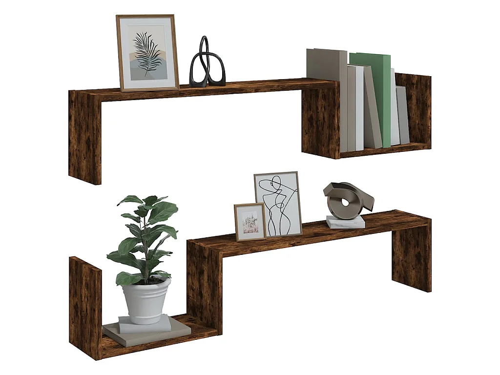 Étagères murales 2 pcs Chêne fumé 100x15x20cm Bois d’ingénierie OFR57525 BonneVie Meuble