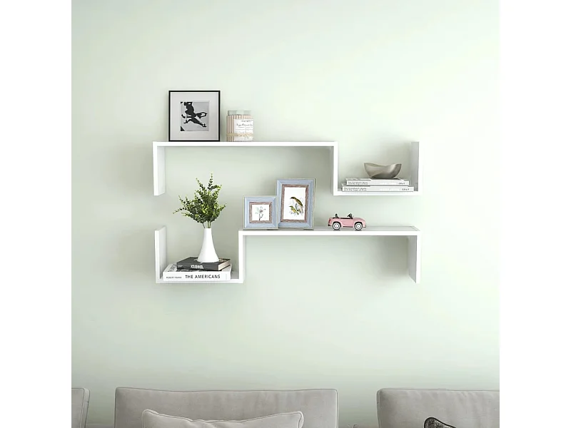 Étagères murales 2 pcs Blanc brillant 100x15x20 cm Aggloméré OFR90832 BonneVie Meuble