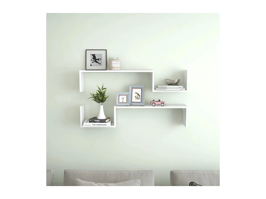 Étagères murales 2 pcs Blanc brillant 100x15x20 cm Aggloméré OFR90832 BonneVie Meuble