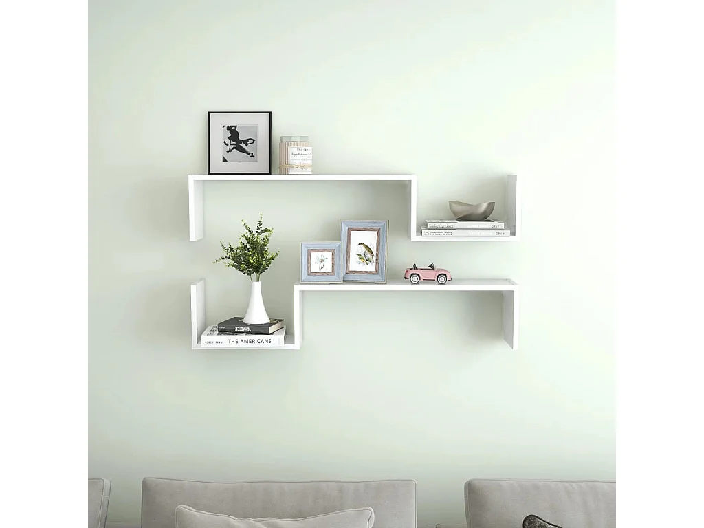 Estantes de pared 2 uds contrachapado blanco brillo 100x15x20cm ES17764