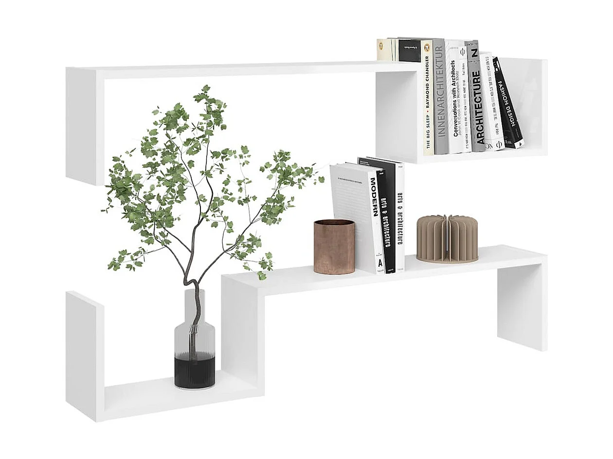 Estantes de pared 2 uds contrachapado blanco brillo 100x15x20cm ES17764