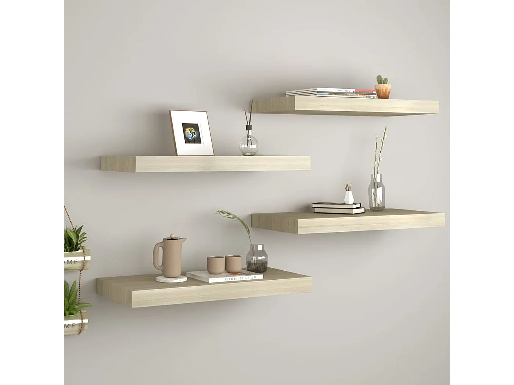 Étagères murales murales 4 pcs chêne 50x23x3,8 cm MDF OFR62017 BonneVie Meuble