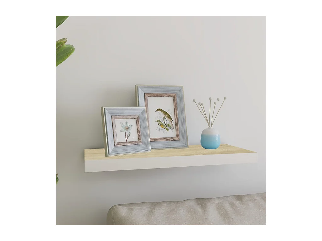 Étagère murale murale chêne et blanc 60x23,5x3,8 cm MDF OFR25257 BonneVie Meuble