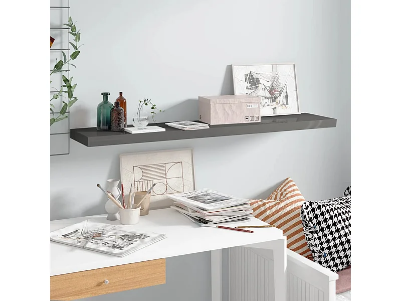 Estante de pared de pared MDF gris brillo 120x23,5x3,8 cm ES82839