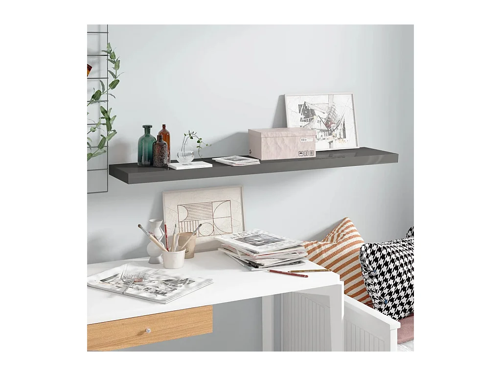 Étagère murale murale Gris brillant 120x23,5x3,8 cm MDF OFR63168 BonneVie Meuble