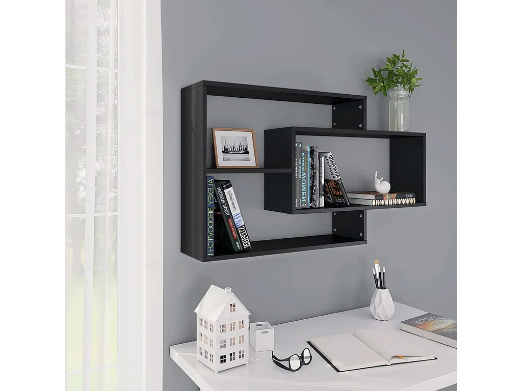 Estantes de pared de madera contrachapada negro 104x20x58,5 cm ES90238