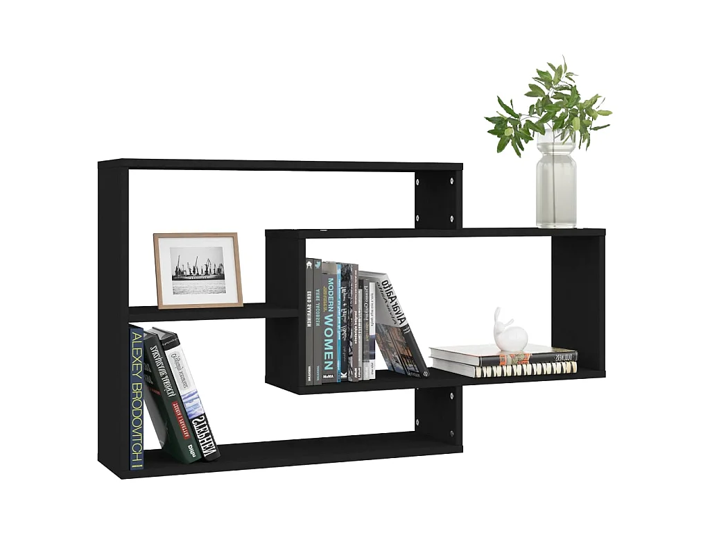 Estantes de pared de madera contrachapada negro 104x20x58,5 cm ES90238