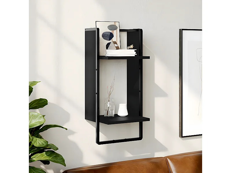 Étagère murale avec barre noir 30x25x65 cm OFR37874 BonneVie Meuble