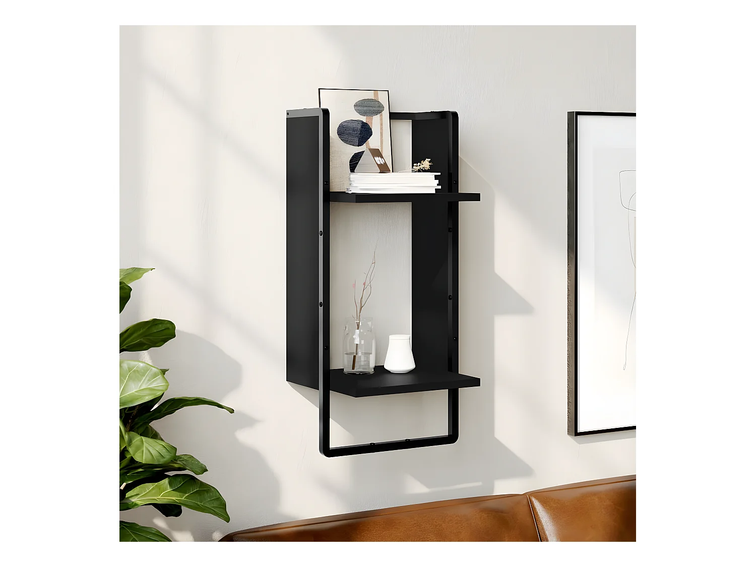 Étagère murale avec barre noir 30x25x65 cm OFR37874 BonneVie Meuble