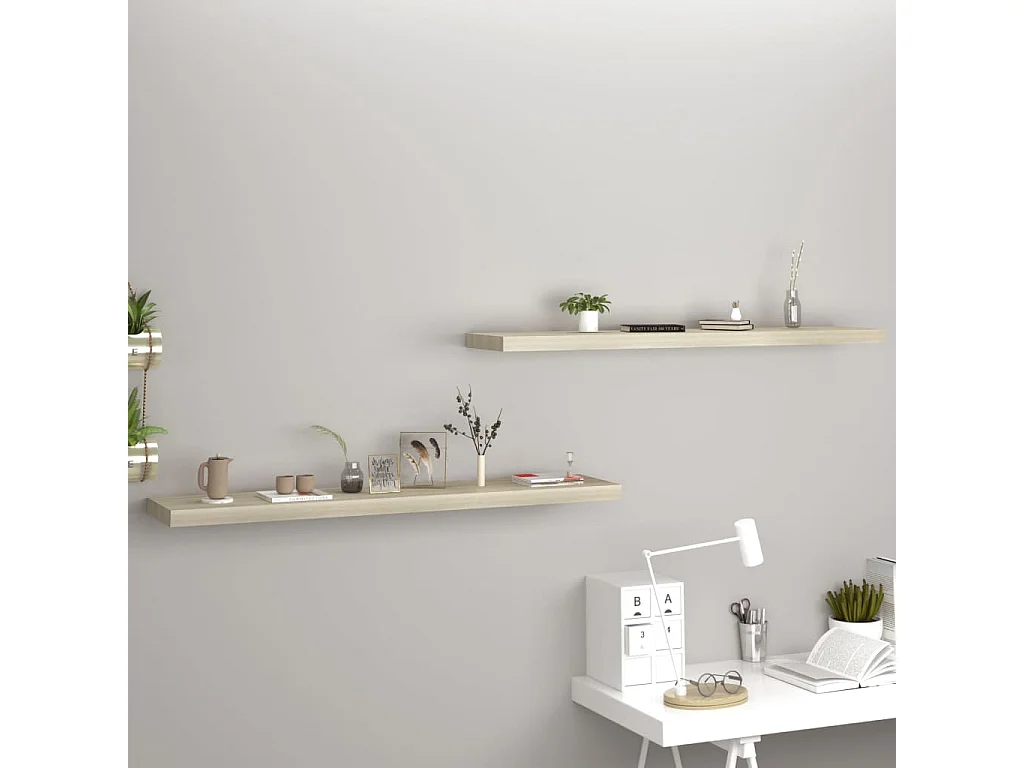 Étagères murales murales 2 pcs Chêne 120x23,5x3,8 cm MDF OFR77151 BonneVie Meuble