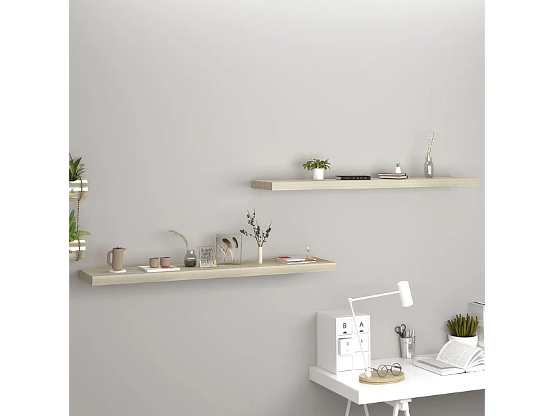 Étagères murales murales 2 pcs Chêne 120x23,5x3,8 cm MDF OFR77151 BonneVie Meuble