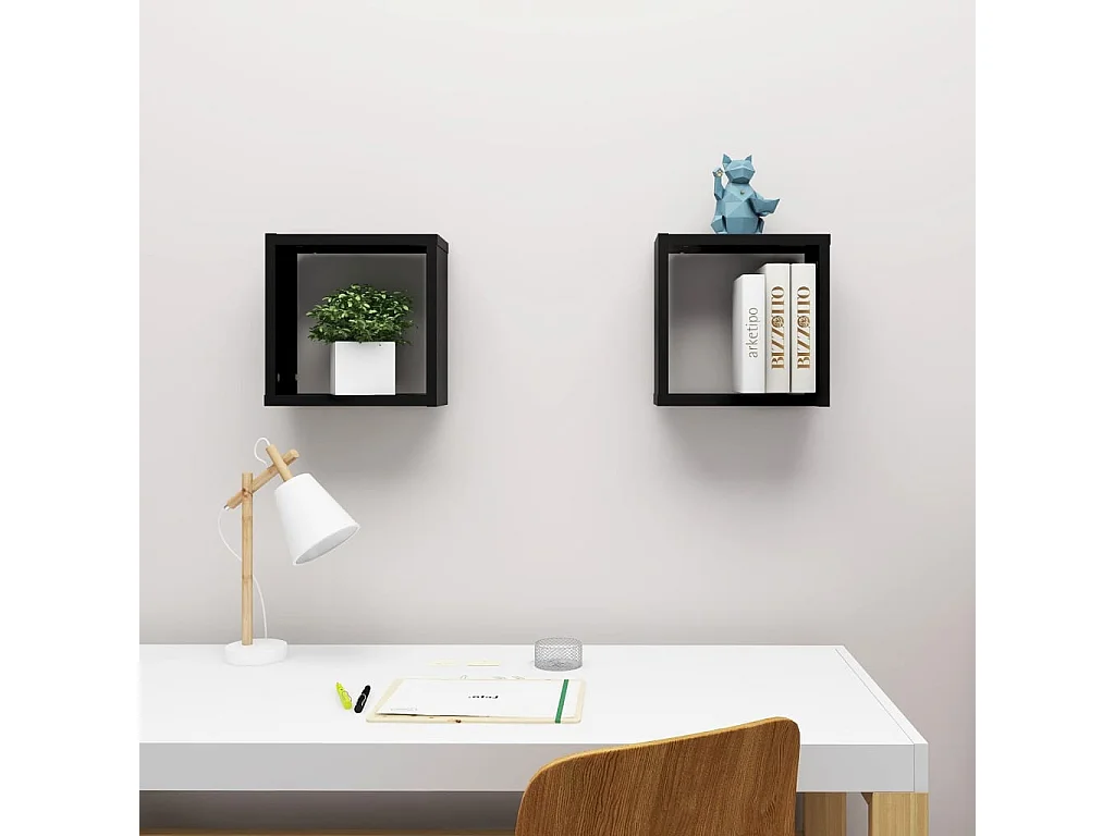 Étagères cube murales 2 pcs Noir 30x15x30 cm OFR68332 BonneVie Meuble