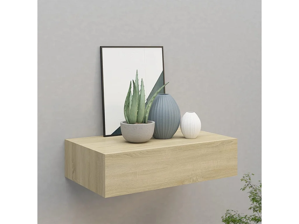 Estante con cajón de pared MDF roble 40x23,5x10 cm ES81404