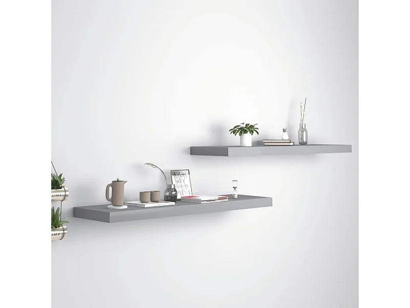 Étagères murales murales 2 pcs gris 90x23,5x3,8 cm MDF OFR14671 BonneVie Meuble