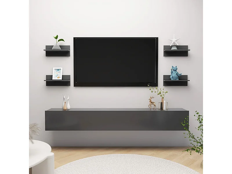 Wandschappen 4 st 40x11,5x18 cm bewerkt hout grijs NL296439