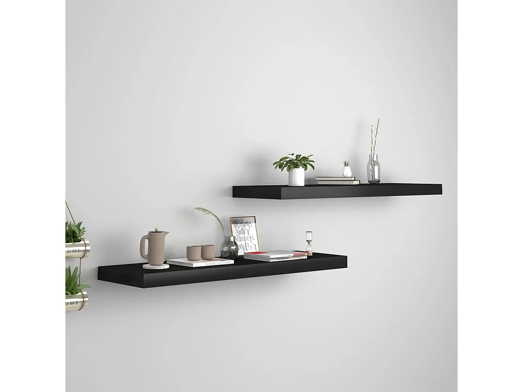 Estantes de pared de pared 2 uds MDF negro 80x23,5x3,8 cm ES66828