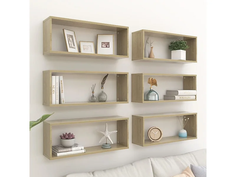 Étagères cube murales 6 pcs Chêne sonoma 60x15x23 cm Aggloméré OFR52306 BonneVie Meuble