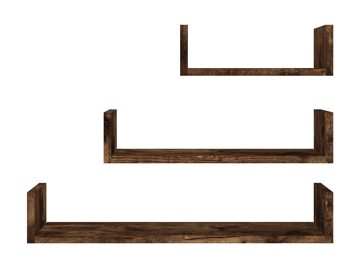 Étagères murales d'affichage 3 pcs Chêne fumé Bois d'ingénierie OFR87631 BonneVie Meuble