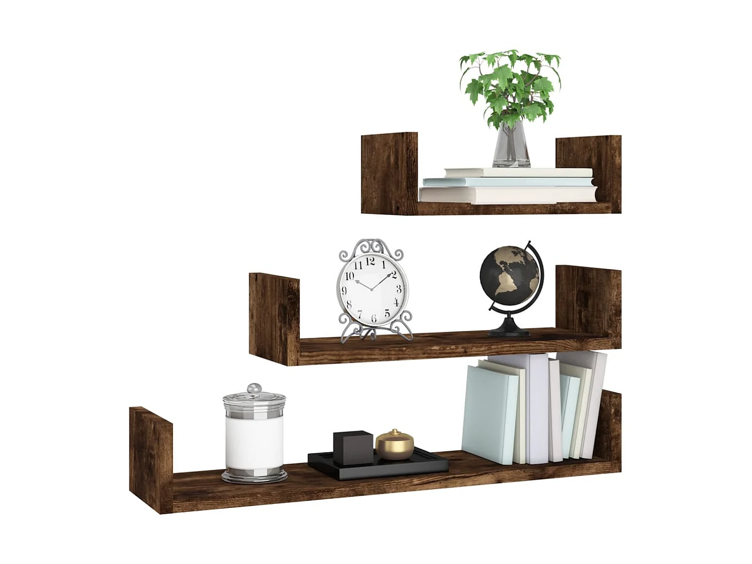 Étagères murales d'affichage 3 pcs Chêne fumé Bois d'ingénierie OFR87631 BonneVie Meuble