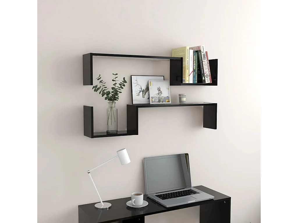 Estantes de pared 2 uds madera contrachapada negro 100x15x20 cm ES31169