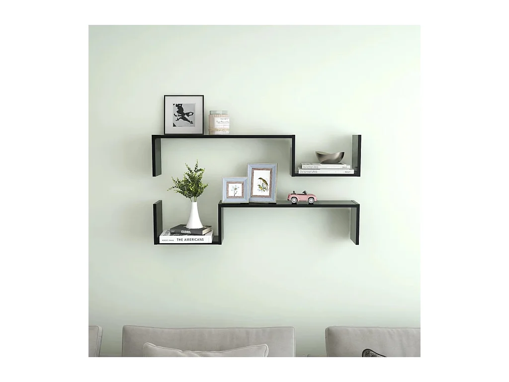 Étagères murales 2 pcs Noir 100x15x20 cm Aggloméré OFR50092 BonneVie Meuble