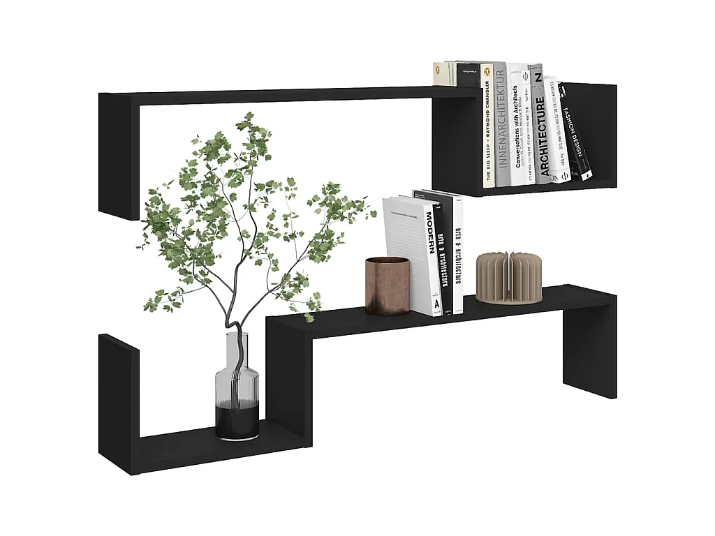 Étagères murales 2 pcs Noir 100x15x20 cm Aggloméré OFR50092 BonneVie Meuble