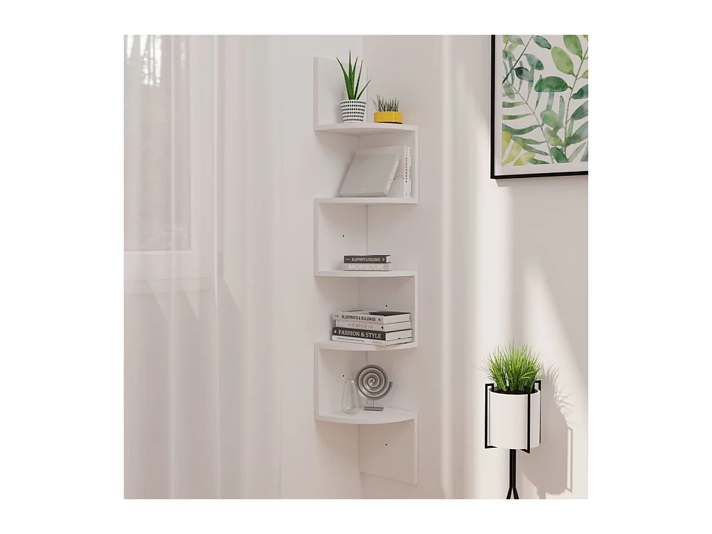 Étagère d'angle murale Blanc 19x19x123 cm Bois d'ingénierie OFR69149 BonneVie Meuble