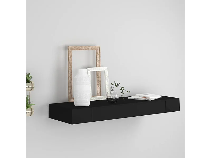 Estante de pared de pared con cajón negro 80x25x8 cm ES54711