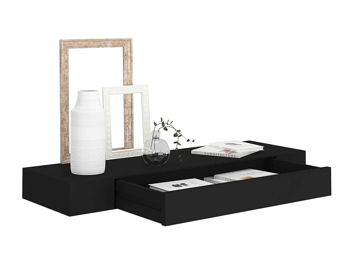 Étagère murale murale avec tiroir Noir 80x25x8 cm OFR74740 BonneVie Meuble