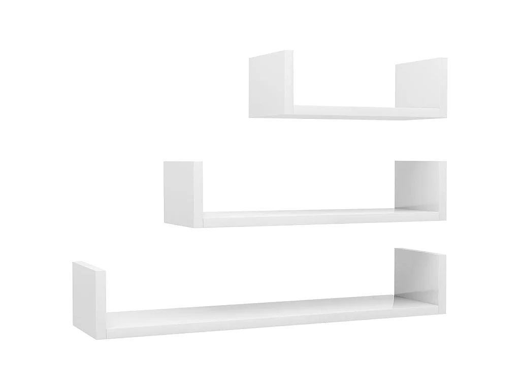Estantes de pared 3 pzas madera contrachapada blanco brillante ES99303