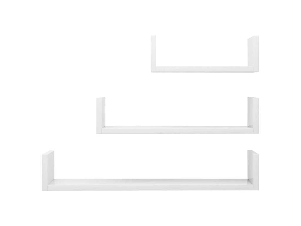 Estantes de pared 3 pzas madera contrachapada blanco brillante ES99303