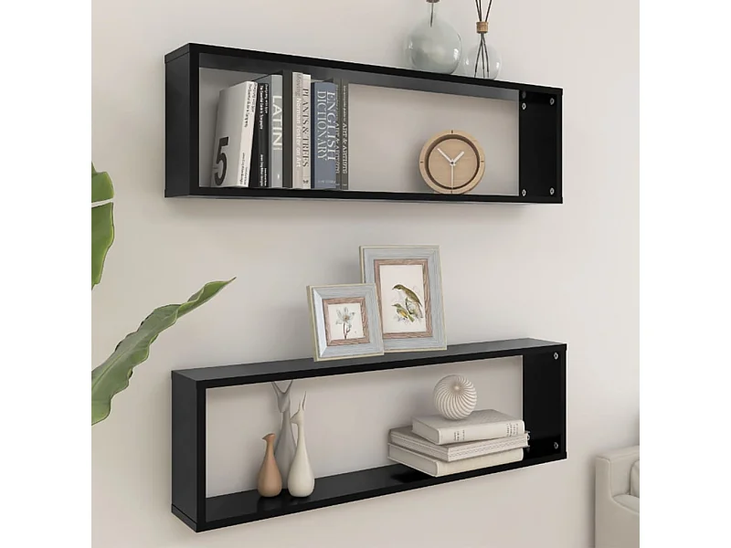 Estantes cubo de pared 2 uds contrachapado negro 100x15x30 cm ES97946