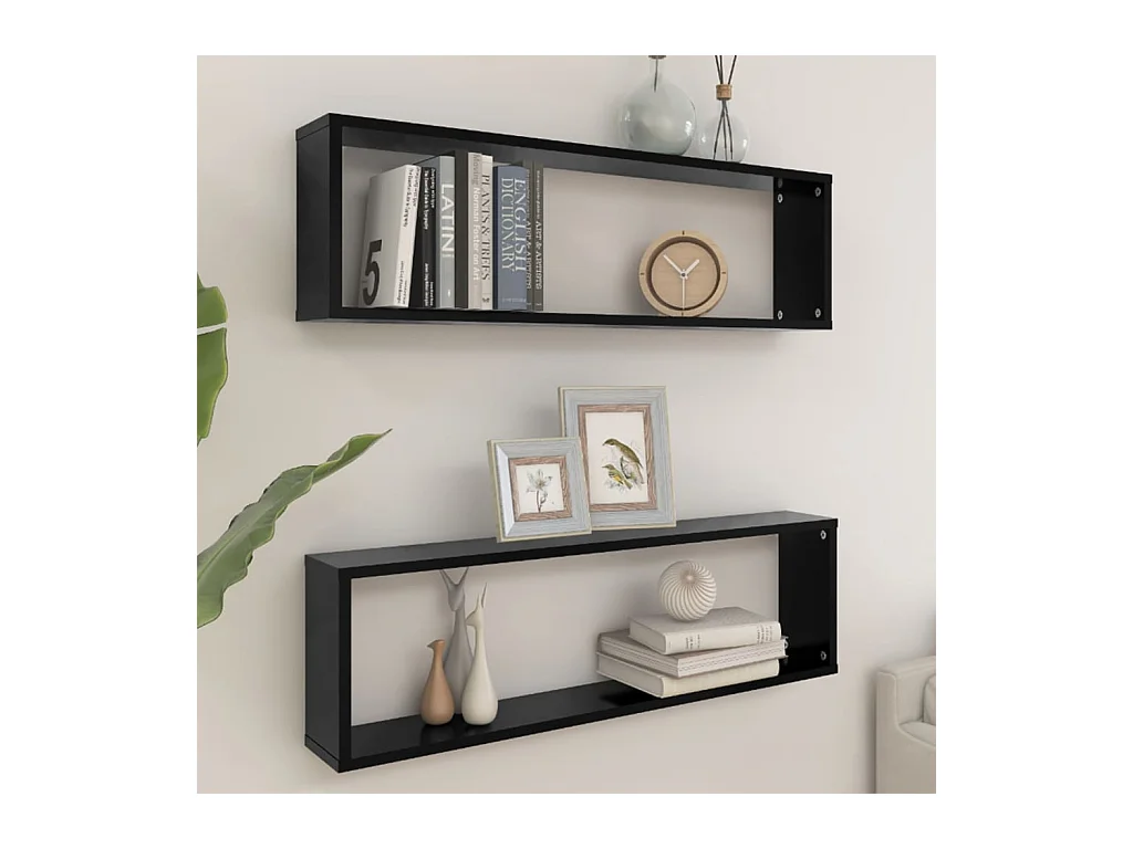 Étagères cube murales 2 pcs Noir 100x15x30 cm Aggloméré OFR78397 BonneVie Meuble