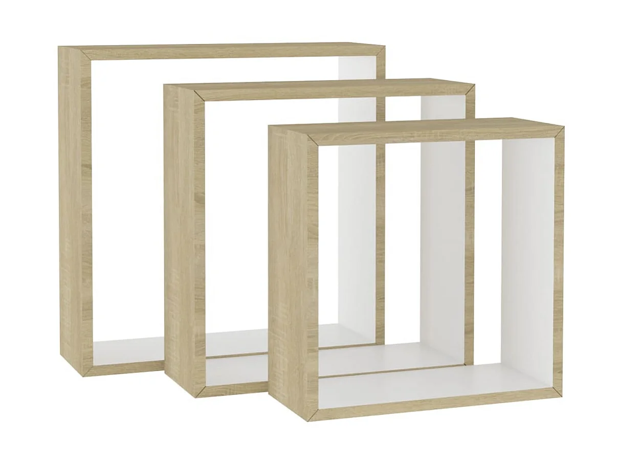 Étagères murales sous forme de cube 3 pcs Blanc et chêne sonoma OFR41609 BonneVie Meuble