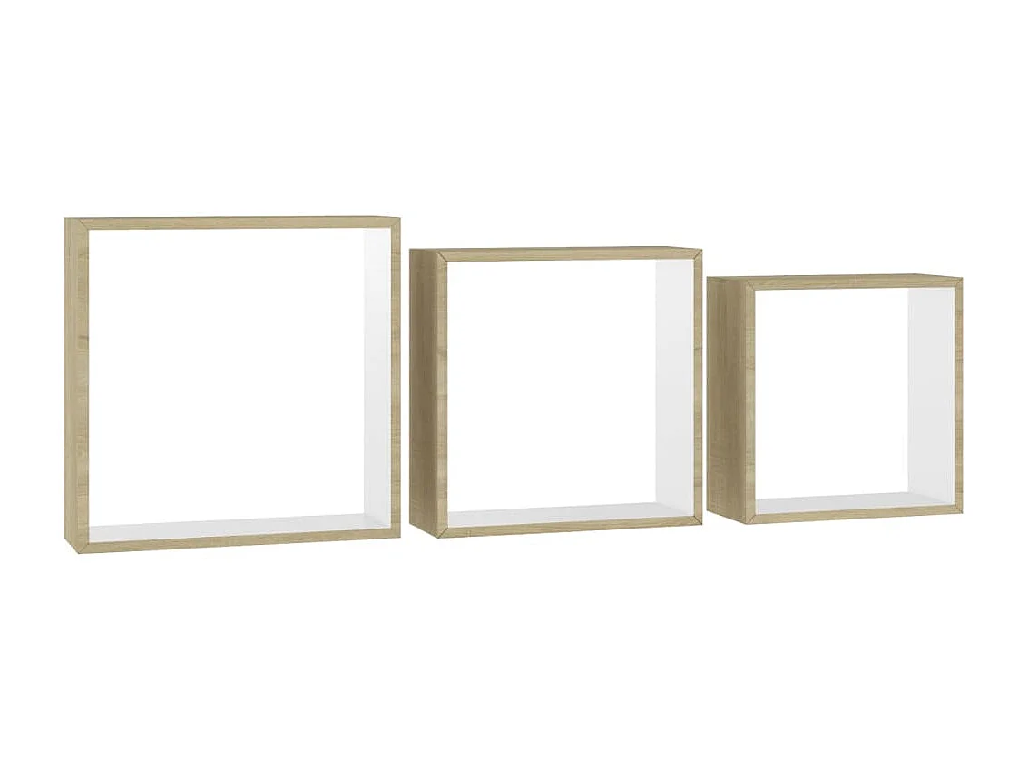 Étagères murales sous forme de cube 3 pcs Blanc et chêne sonoma OFR41609 BonneVie Meuble