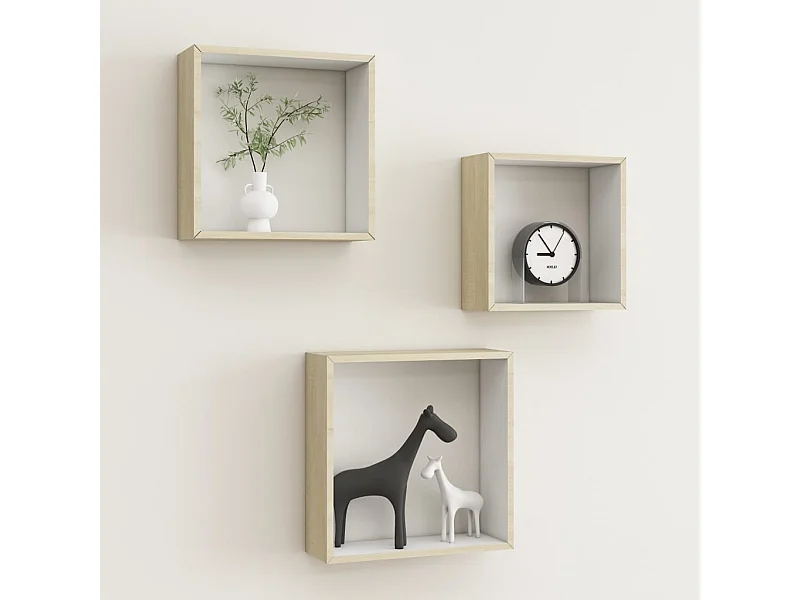 Prateleiras parede forma de cubo 3pcs cm branco/carvalho sonoma PT796440