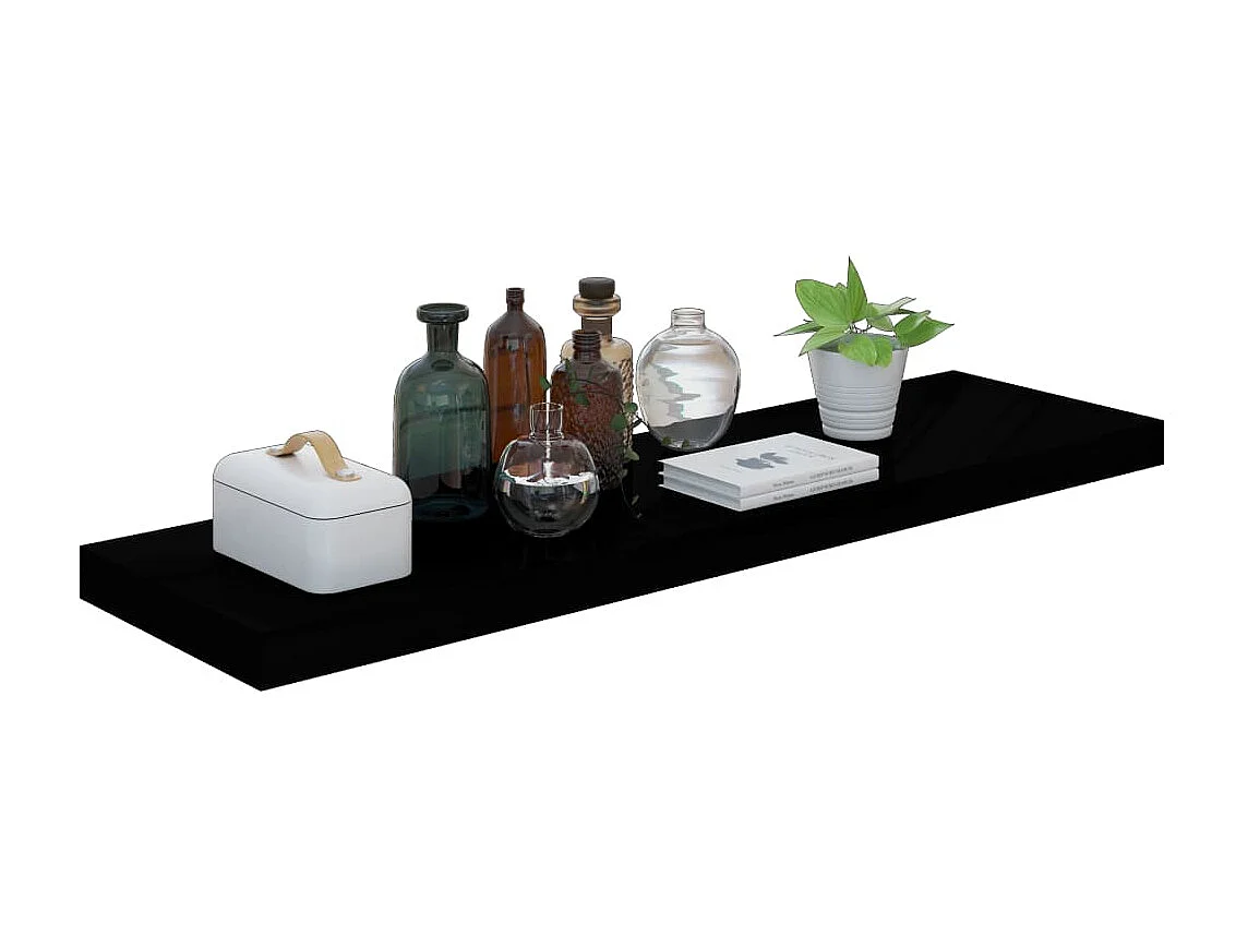 Étagère murale murale 4 pcs Noir brillant 90x23,5x3,8 cm MDF OFR79892 BonneVie Meuble