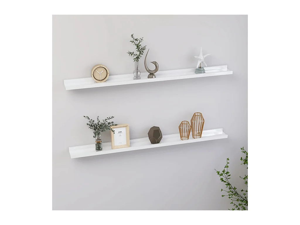 Étagères murales 2 pcs Blanc brillant 100x9x3 cm OFR12517 BonneVie Meuble