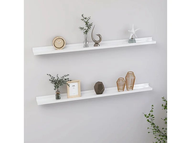 Estantes de pared 2 unidades blanco brillo 100x9x3 cm ES81591