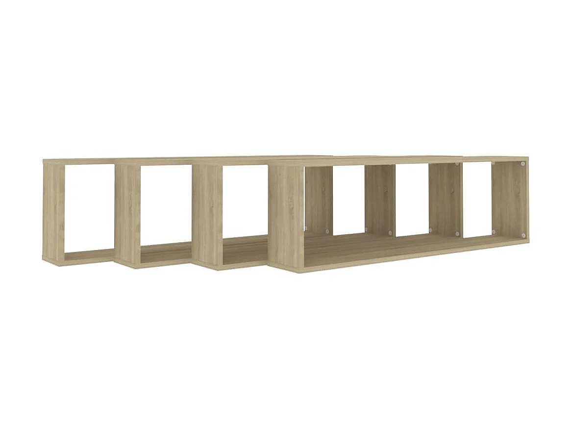 Wandschappen kubus 4 st 100x15x30 cm bewerkt hout sonoma eiken NL939543