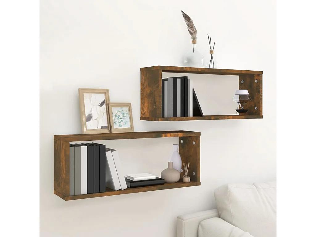 Étagères murales cube 2 pcs Chêne fumé 60x15x23 cm Bois OFR35185 BonneVie Meuble