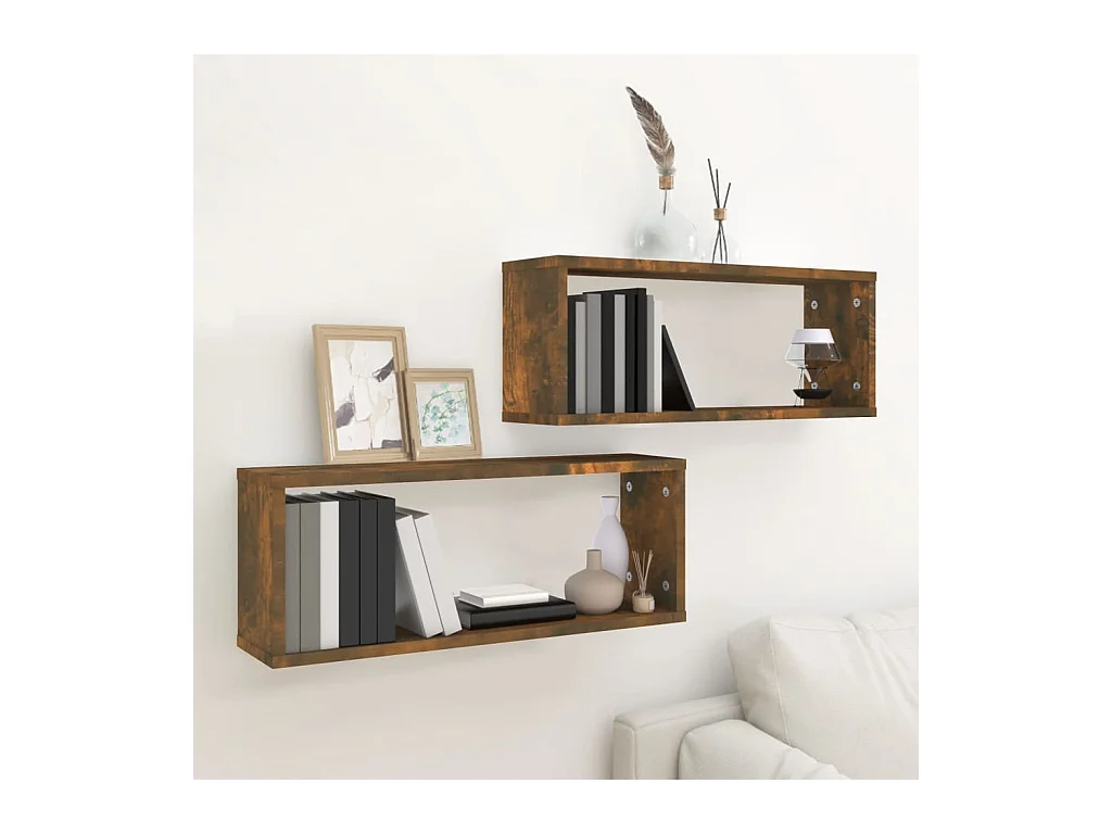 Étagères murales cube 2 pcs Chêne fumé 60x15x23 cm Bois OFR35185 BonneVie Meuble