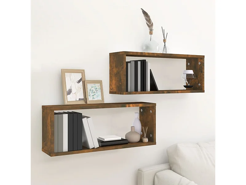 Étagères murales cube 2 pcs Chêne fumé 60x15x23 cm Bois OFR35185 BonneVie Meuble